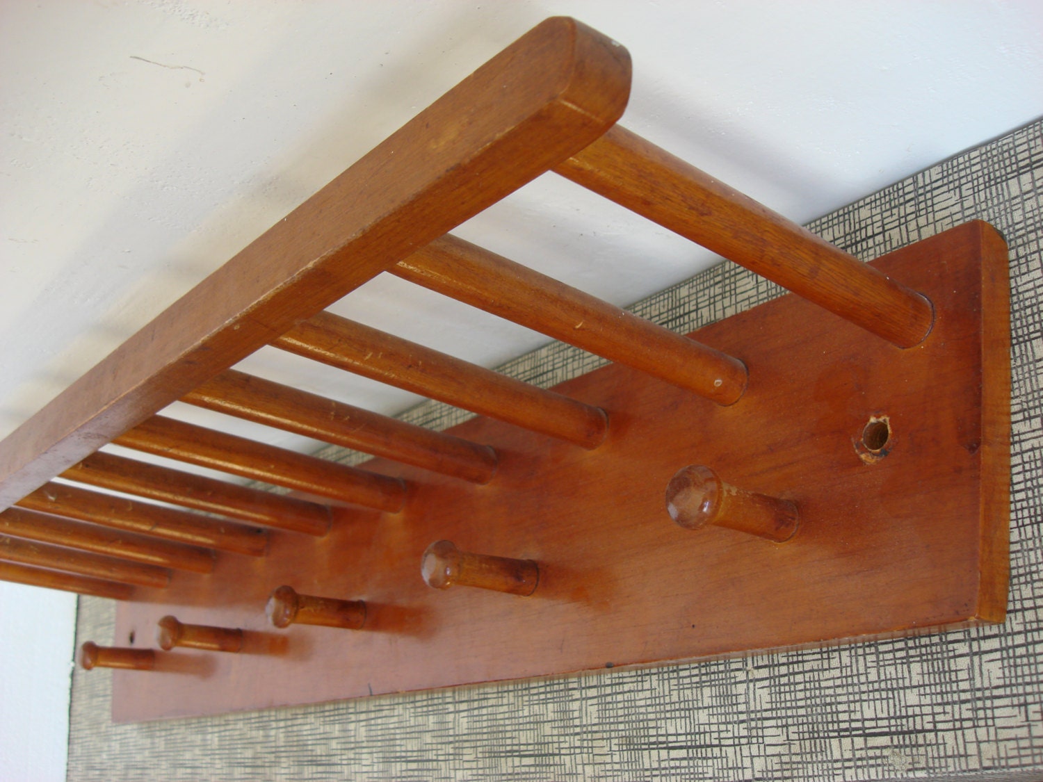 Vintage Hanger Hall, coat hanger, wooden decor, towel rack hanger with hooks, Soviet vintage 60s ...
