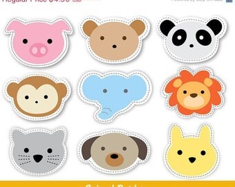 40% Off Sale Animals Clip Art - Animal Heads - Patch Style Animal 