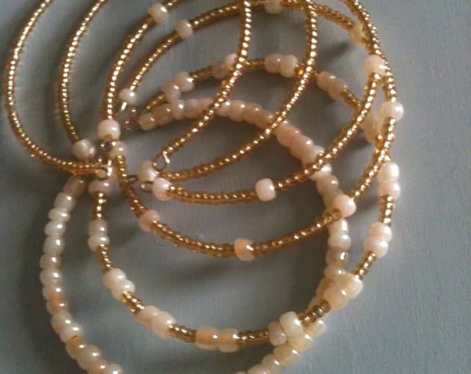 clearance! gold and cream glass stackable memory wire bracelets