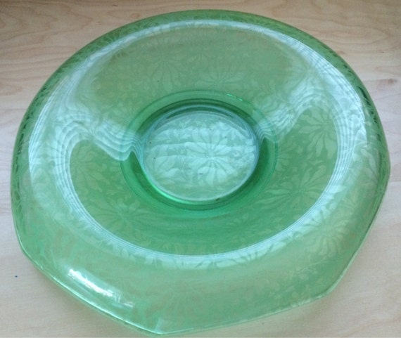 Green Depression Glass Octagon Codole Bowl by WineandRosesVintage