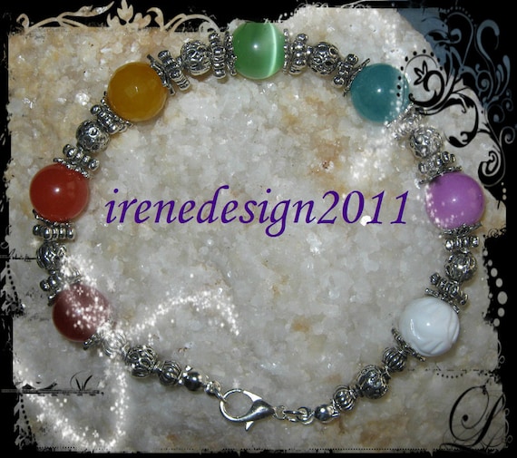 Handmade Silver Chakra Bracelet with 7 Gemstones by IreneDesign2011