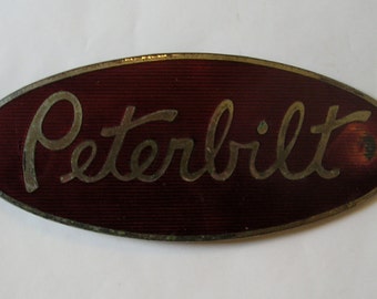 Vintage Peterbilt Truck Badge / Hood emblem Oval Red Chrome