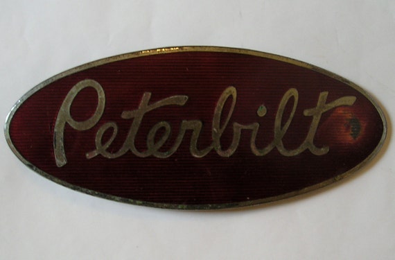 Vintage Peterbilt Truck Badge / Hood emblem Oval Red Chrome