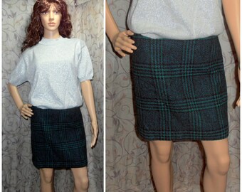 Wool Skirt, Green Skirt, Vintage Green Shirt, Plaid Skirt, 70s Wool Skirt, Small Skirt, Green Plaid Skirt, 100% Wool skirt, Epsteam