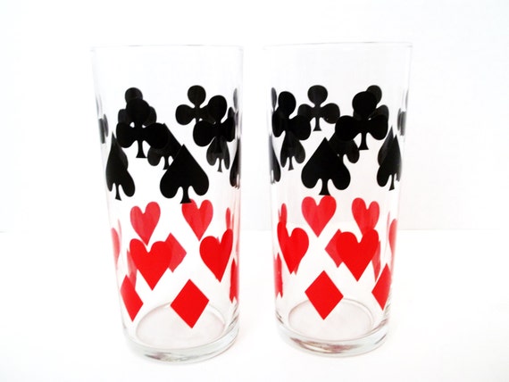 Retro 60s Poker Player's Hi Ball Glasses Set of 2 by RedToadRoad