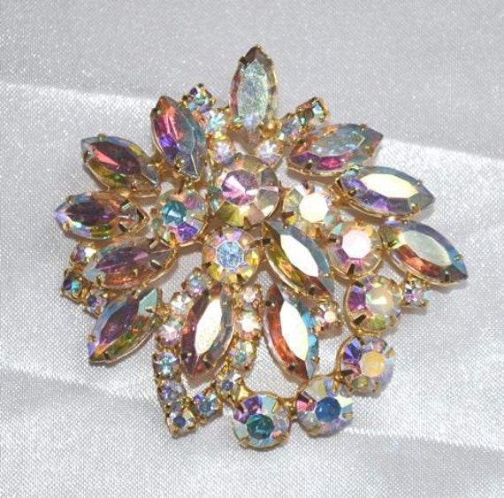 Aurora Borealis Rhinestone Brooch by LustfulJewels on Etsy