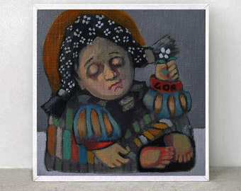 Original Angel painting on canvas Guardian Angel Small painting Angel Art Wall decor Home decor