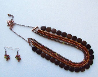4 Strand Wood and Copper Necklace Set