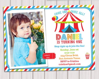Carnival Invitation, Circus photo Invitation Birthday, Circus Birthday Invitation, Circus invite Printable