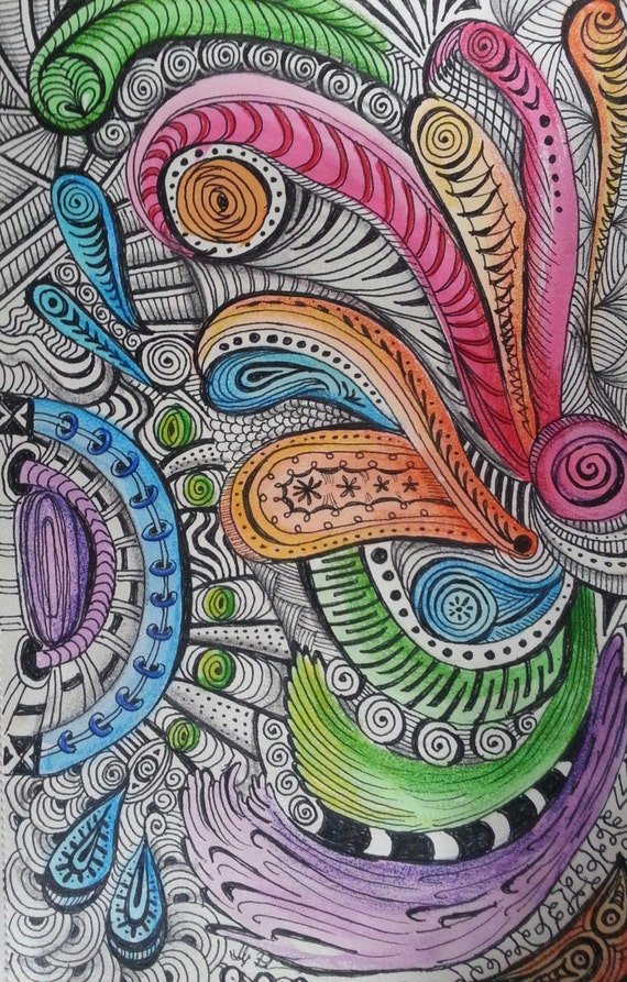 Items similar to Zentangle Inspired Paisley Wheels water color pen 