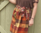 Country Chic Aprons Rustic Plaid Tablecloth Aprons Burgundy Gold Melted Fabric Flowers Cottage Chic Aprons Womens Accessories Hostess Apron