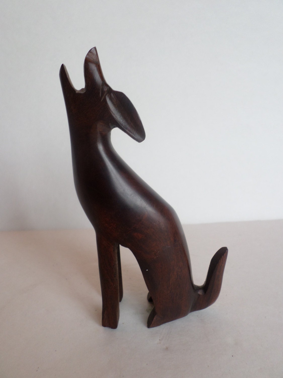 wooden coyote statue