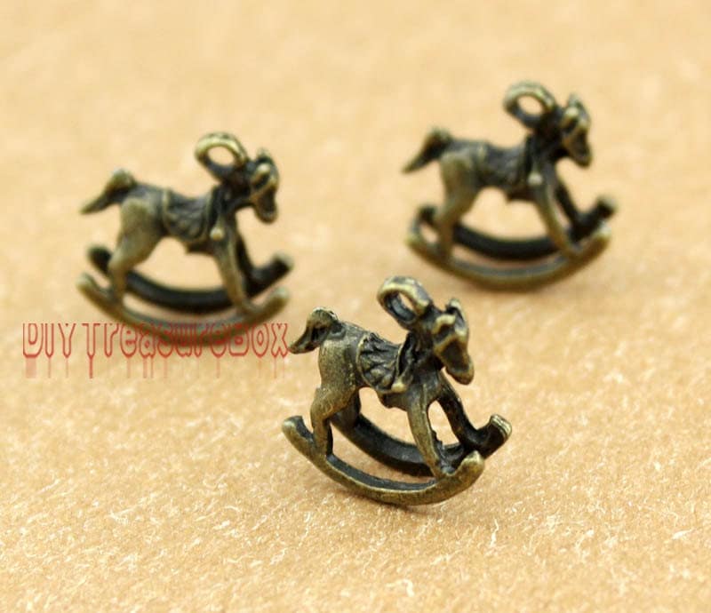 20pcs--Rocking Horse Charm, Antique bronze 3D rocking horses Charms Pendants 15x15mm