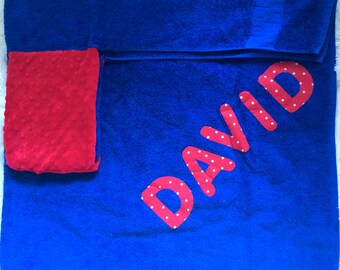 Personalized Bath Towel, Personalized Hooded Towel,Baby Hooded Towels, Hooded Bath Towels, Bath Towel, Girls/Boys Towel, Red and Navy