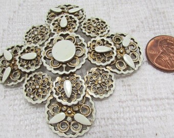 Vintage Florenza Maltese cross brooch gold and white