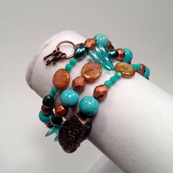 Handmade bracelets with Light Turquoise Blue Fossil Stone