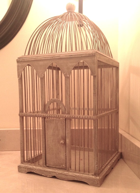 Decorative Wooden Bird Cage with Distressed Finish