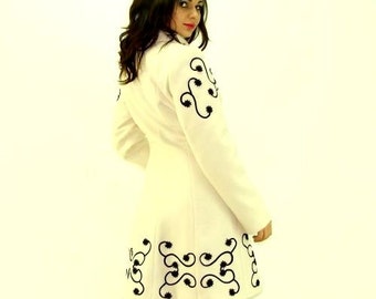 White Winter Coat/ Wool Coat/ Embroidered Coat/ Custom to Fit Coat Mildred