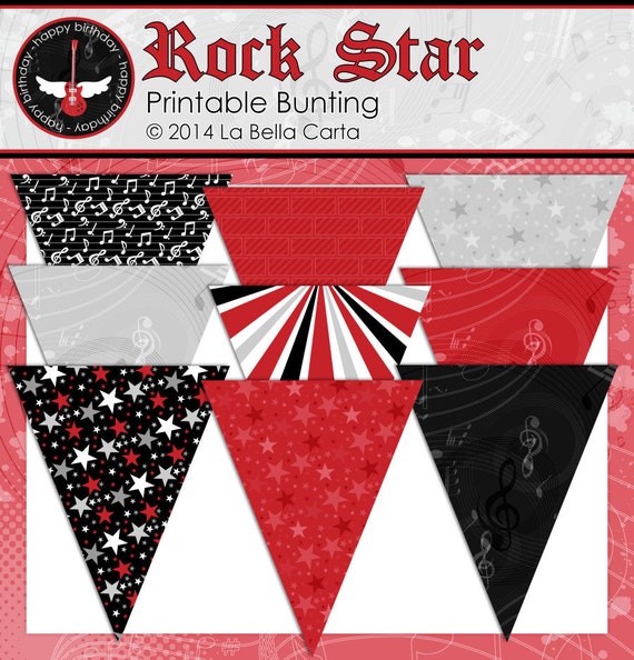 Rockstar Red Printable Decorative Bunting Rockstar By LaBellaCarta