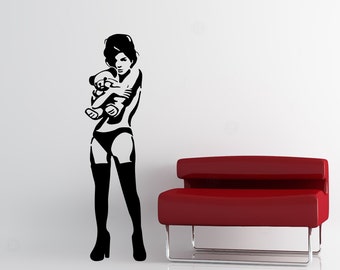 Banksy Wall Decal - Girl With Teddy Bear - Removable Vinyl Sticker