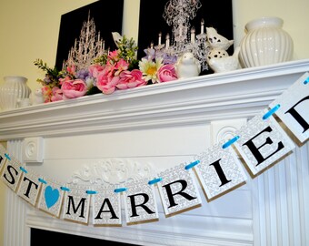 Just Married Banner, Wedding Decoratin, Just Married Car Sign, Wedding Photo Prop, Getaway car banner, wedding car sign
