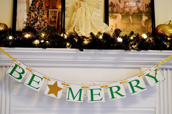 Be Merry Banner/Christmas Banner/Be Merry Christmas Garland/Holiday Banner/Christmas Mantle Decorations, Garland/Holiday Photo Prop Il_570xn