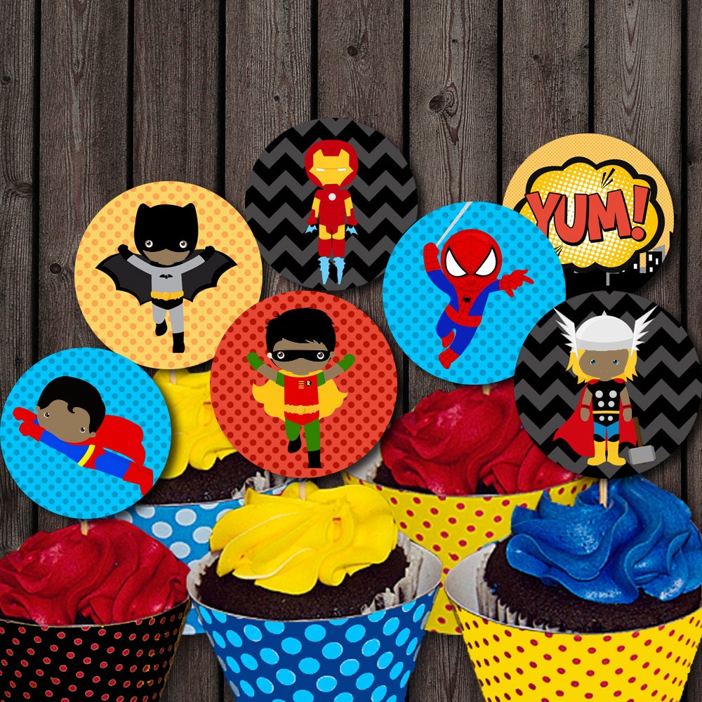 superhero cupcake toppers darker skin and light skin