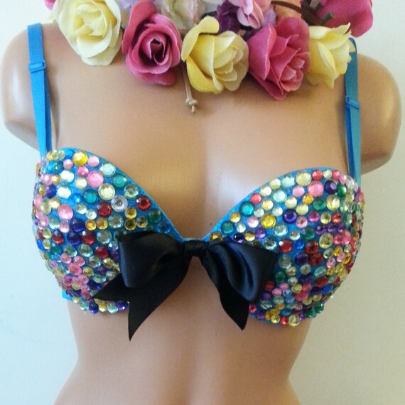 Items similar to multi colored rhinestones bra on Etsy