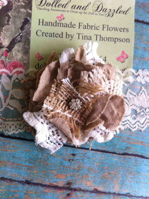 Burlap, Linen, Lace/ Rustic Wedding/ Girls Headband/ Baby Headband/ Shabby Brooch Pin/ Womens Headband/ Hat Embellishment/ Bridal Flower