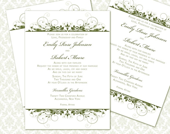 Items Similar To Diy Printable Wedding Invitation Template 5x7 Instant Download Leafy 5x7 Wedding Invitation Template