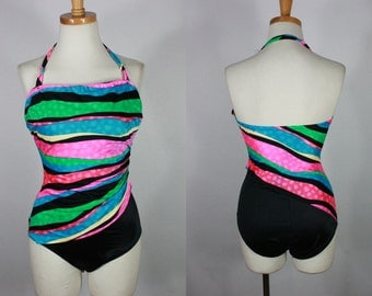 Vintage 80's 90's Neon Swim body Bating Spandex Suit