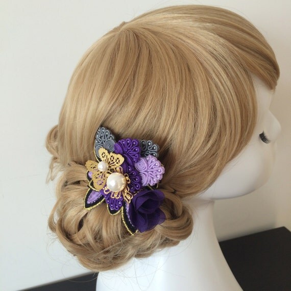 Purple wedding hair accessories purple gold pearl beads