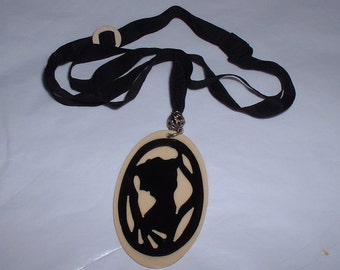 Vintage Celluloid and Ribbon Pendant Necklace