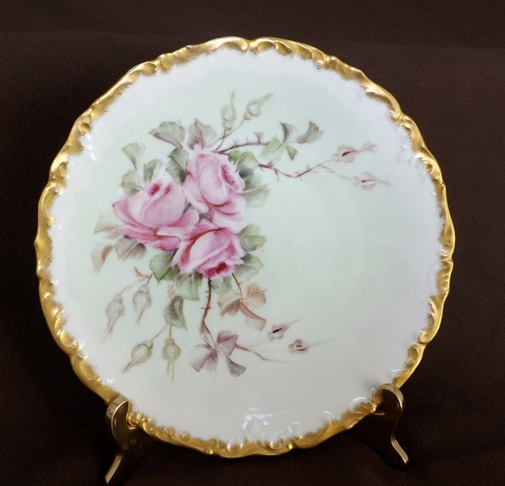 Limoges Rose Plate_T&V Limoges_Guilded Gold Rim Plate_Limoges