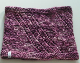 pink and purple cowl, hand knitted