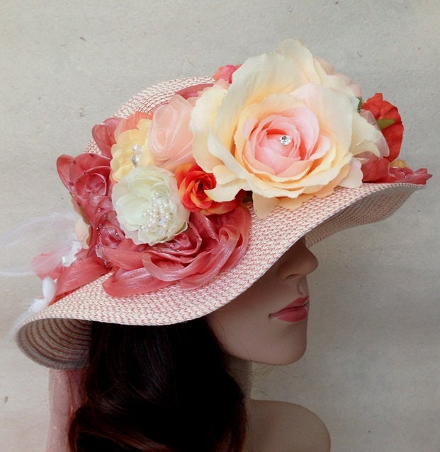 A Pale Salmon Pink Church Hat Wedding Party Hat Tea Party