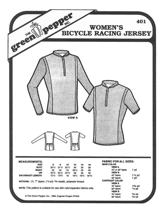 Sewing Pattern Womens Pattern Bicycle Jersey Pattern