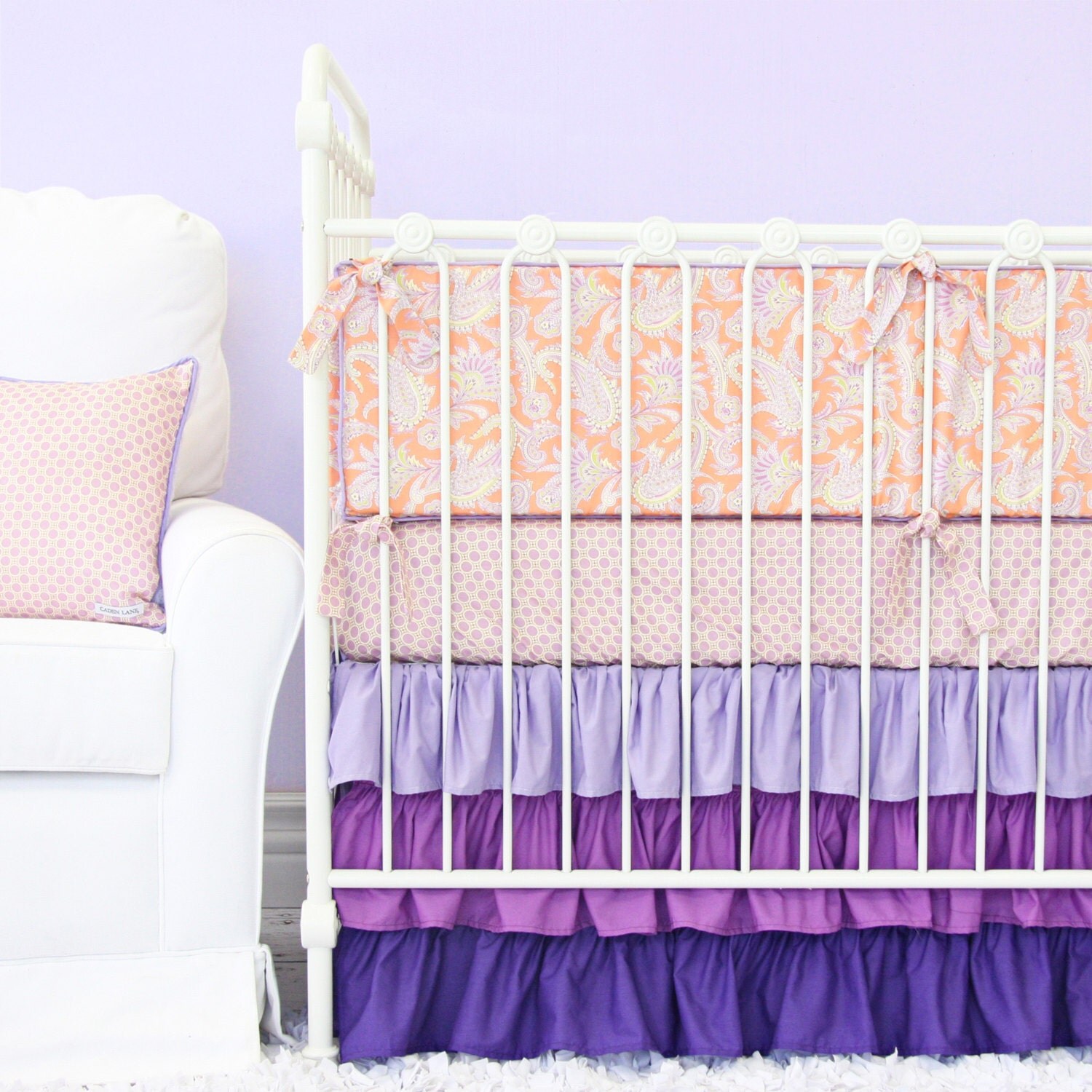 Purple Paisley Baby Bedding Set 2 or 3 Pc by CadenLaneBabyBedding