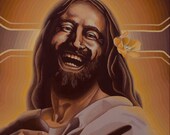LACHEND JESUS Print ein original Acrylbild von June Moon.