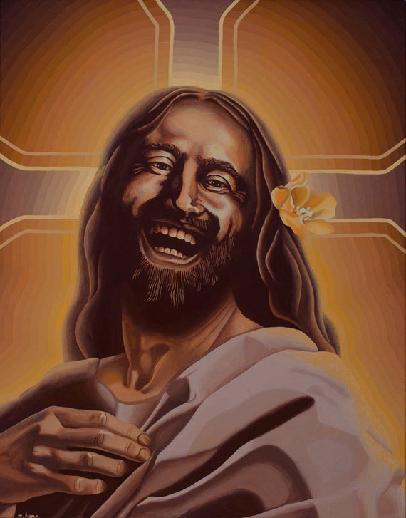... wie LACHEND JESUS Print ein original Acrylbild von June Moon. auf Etsy