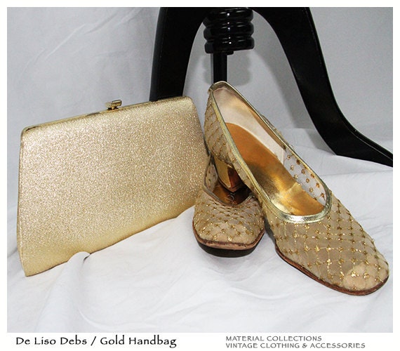 gold heels and clutch