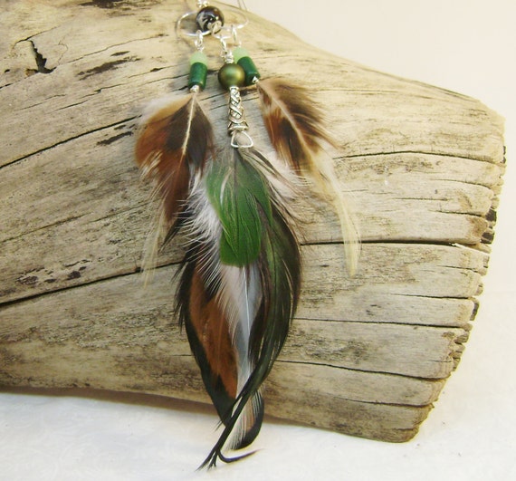 Feather necklace real feather jewelry green necklace