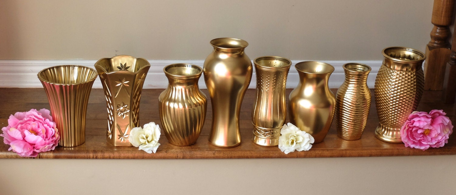 Beautiful Custom Metallic Yellow Vase Set Centerpiece Wedding