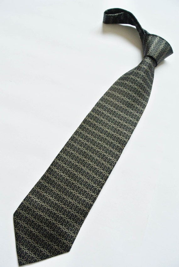 Vintage Gucci Grey Necktie Monogram Pattern Tie Made In Italy