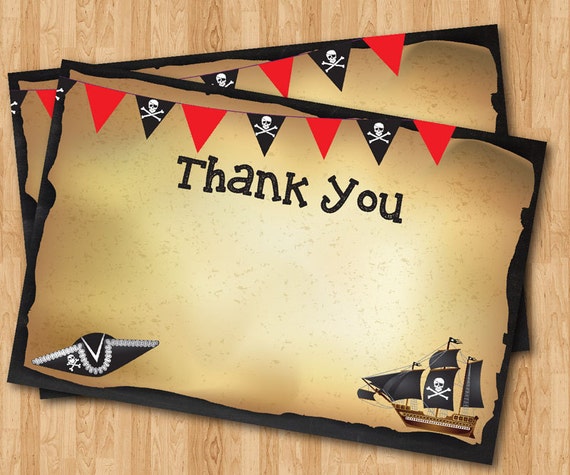 Pirate Thank You Note. Pirate theme thank you card. Birthday