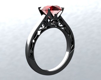 Black Gold Engagement Ruby Ring 14kt Black Gold 1.20ct Pigeon Blood Ruby Sollitaire Wedding Anniversary Birthstone Ring Pristine Custom Ring