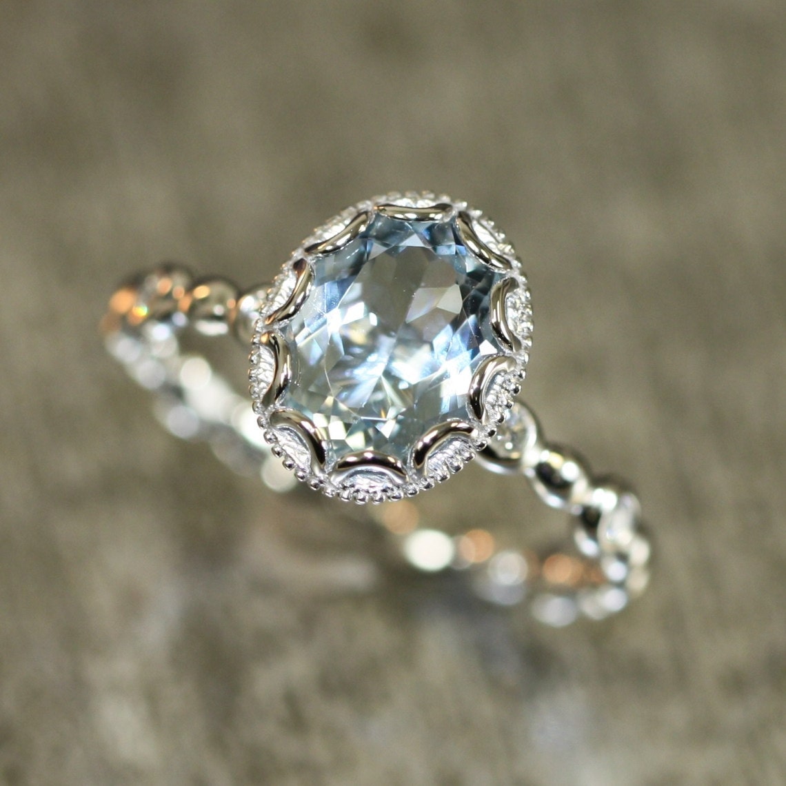 Floral Aquamarine Engagement Ring in 14k White by LaMoreDesign