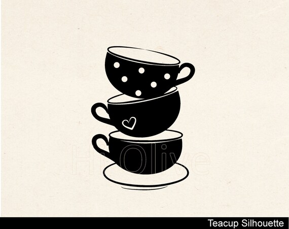 vintage cups vector tea file SVGblack vector tea clip Teacups party Cutting teacups