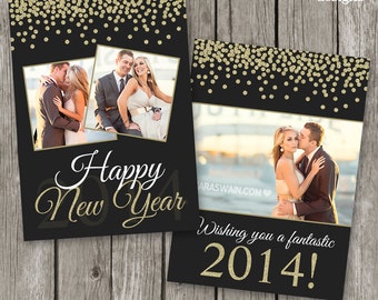 New Year Card Template - Happy New Year Card 2014 - Glitter Celebration New Years Eve - NC01