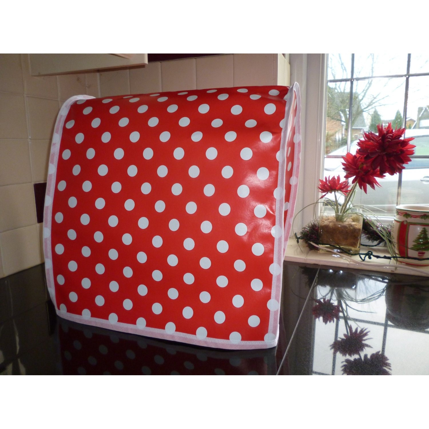 Red & White Polka Dot PVC Oilcloth Food Mixer Appliance Cover